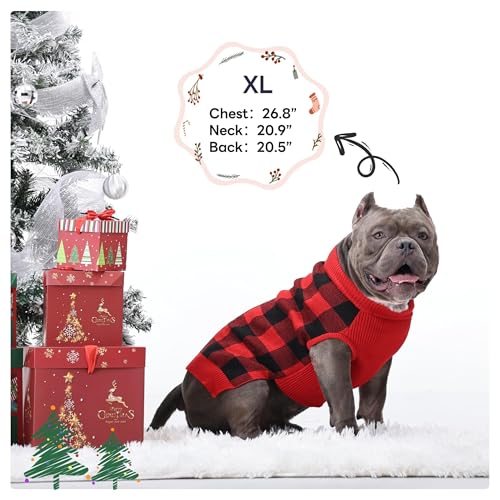 Christmas Plaid Dog Sweater with Leash Hole (Medium / Red/Black)