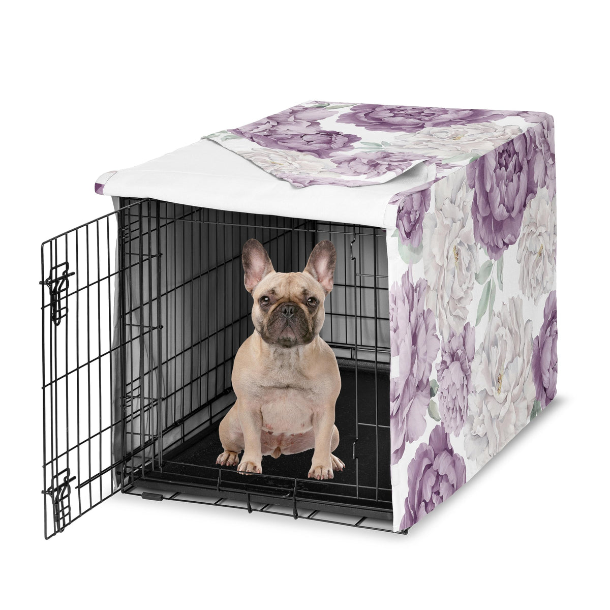 30in. Small Medium Dog Crate Cover (Purple and Ivory Peony / 30.0"L x 21.0"W x 19.5"H)