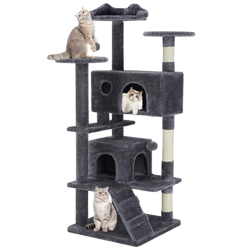 54 Inch Cat Tree Tower with Scratching Post (Grey / 54*19.7*19.7IN)