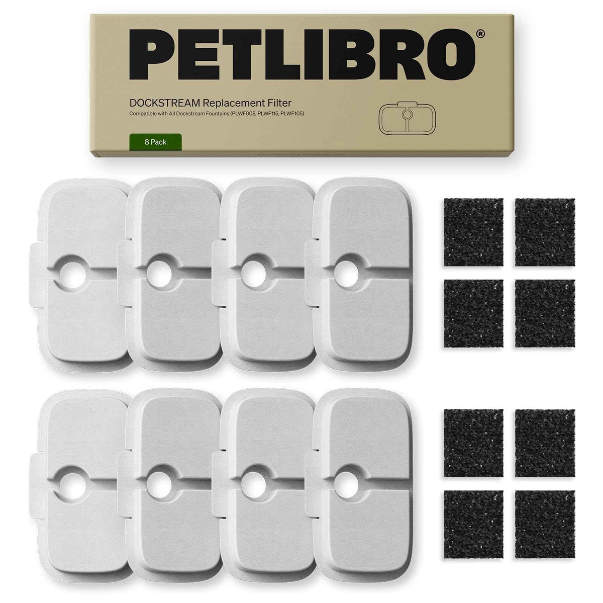Drinking Fountain Filter Pack of 8 for Dockstream Cat Fountain Drinking Fountain for Cat PLWF005 (White / 8 Filters)