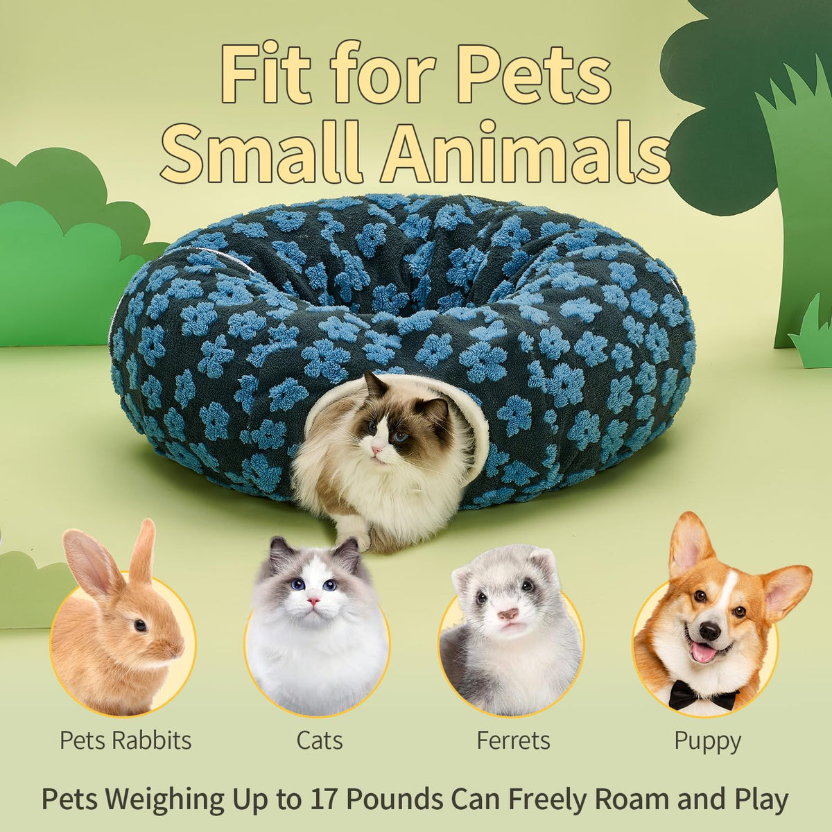 Cat Tunnel Bed with Soft Cushion for Indoor Cats and Kittens