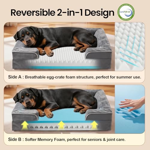 Orthopedic Extra Large Dog Bed Couch (45" x 33" x 7.5" / 01-Gray)