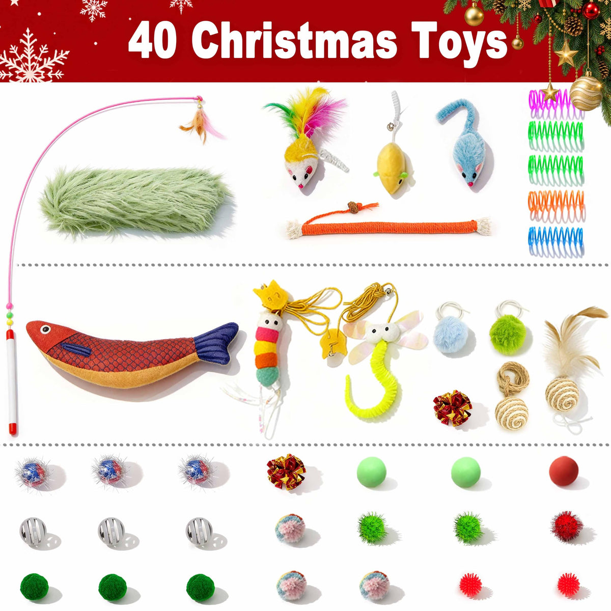 41 Pcs Christmas Cat Toys for Indoor Cats (Neutral)