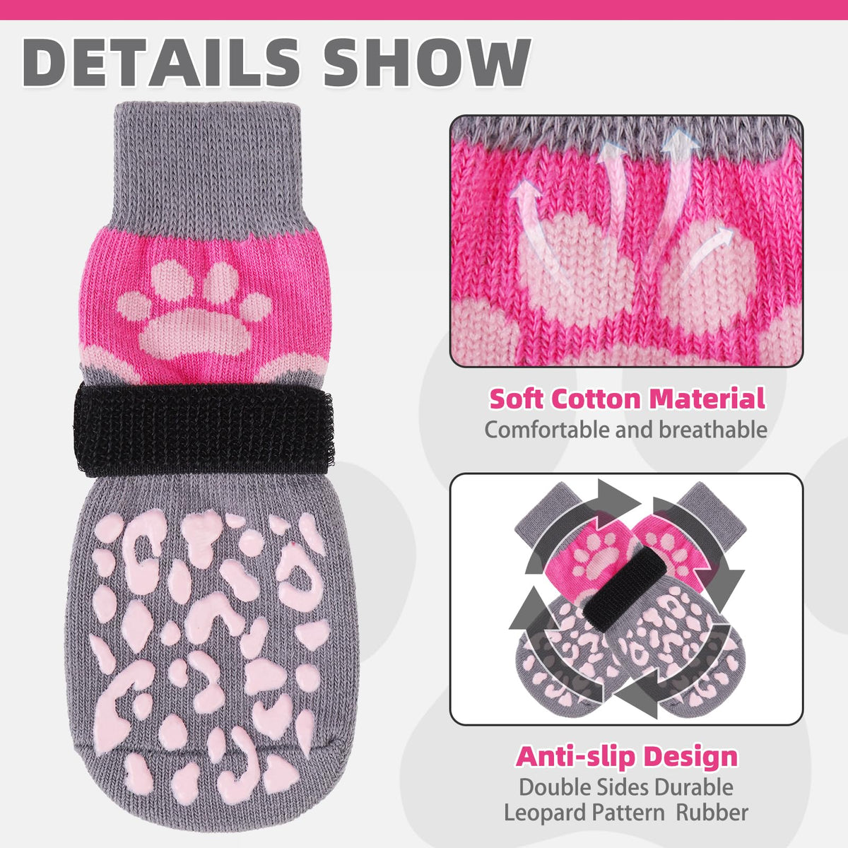 Dog Socks for Hot (Pink+Grey / Medium (4 Pack))