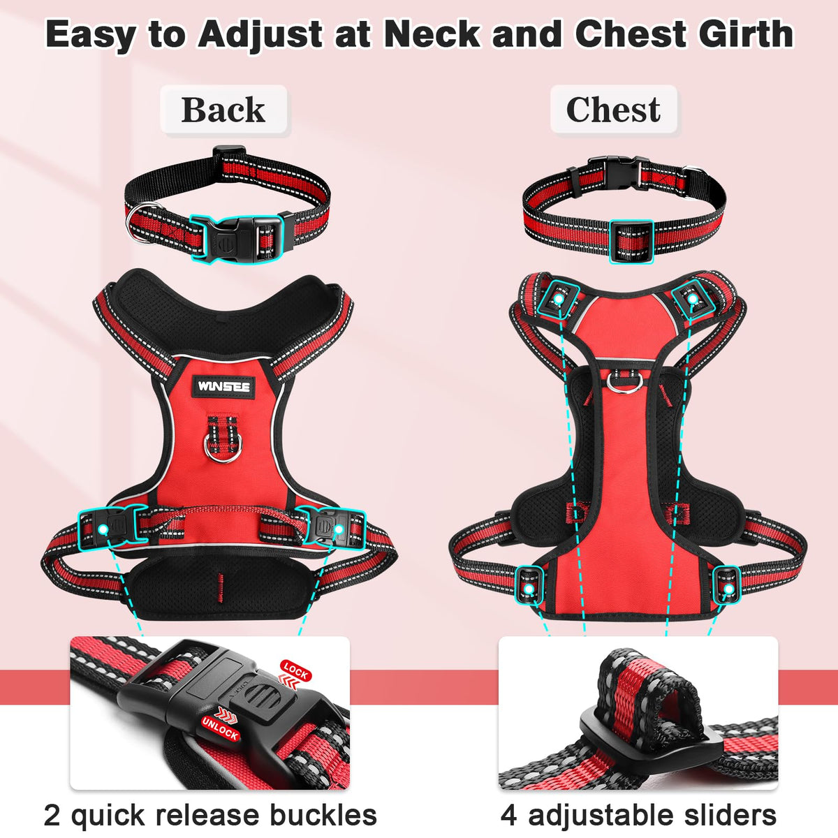 Dog Harness No Pull (Large / Red)