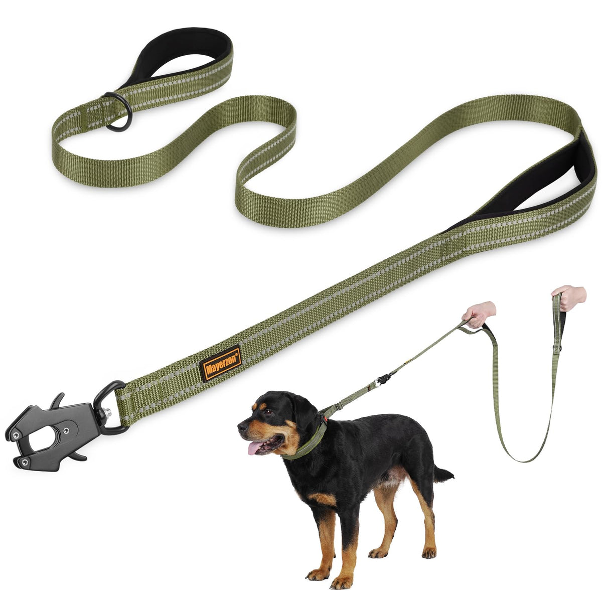 6FT Tactical Heavy Duty Dog Leash No Pull with 2 Padded Handles (Army Green / 6FT)