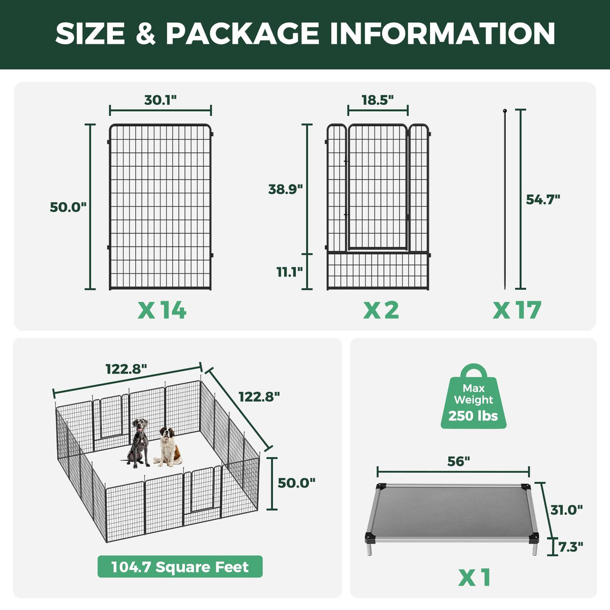 Rollick Dog Playpen with Padded Dog Bed (Black / 50"H)