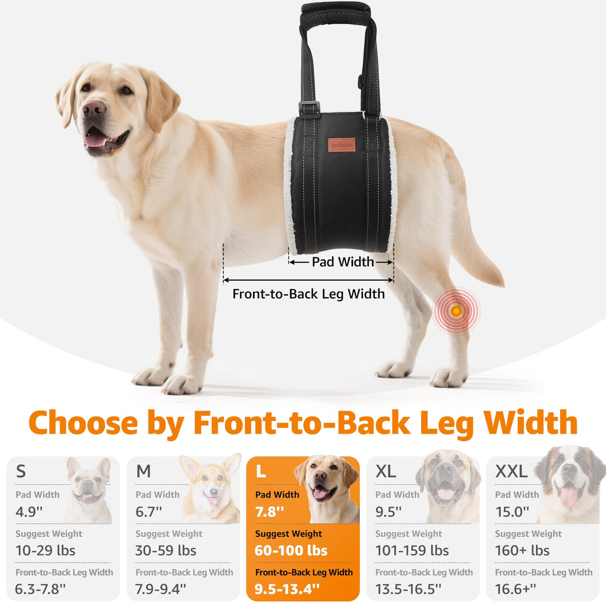 Adjustable Dog Sling for Large Dogs Hind Leg Support ACL Recovery (Black / Large)
