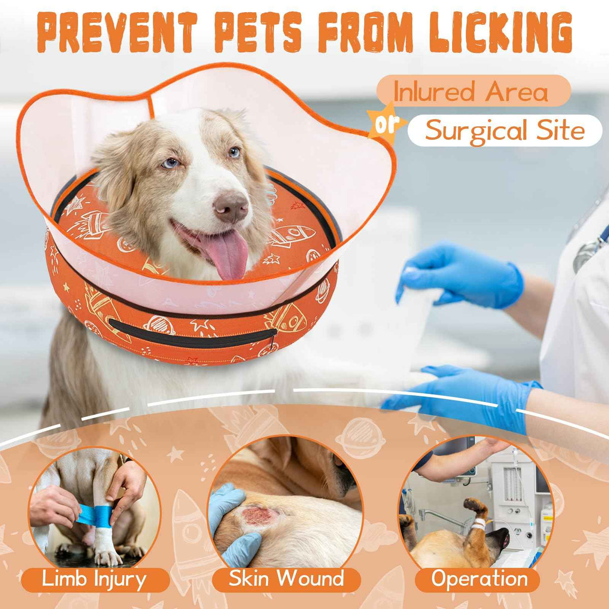 Elevated Inflatable Dog Cone Collar to Stop Licking (Orange / XL(Neck 14"-18"))