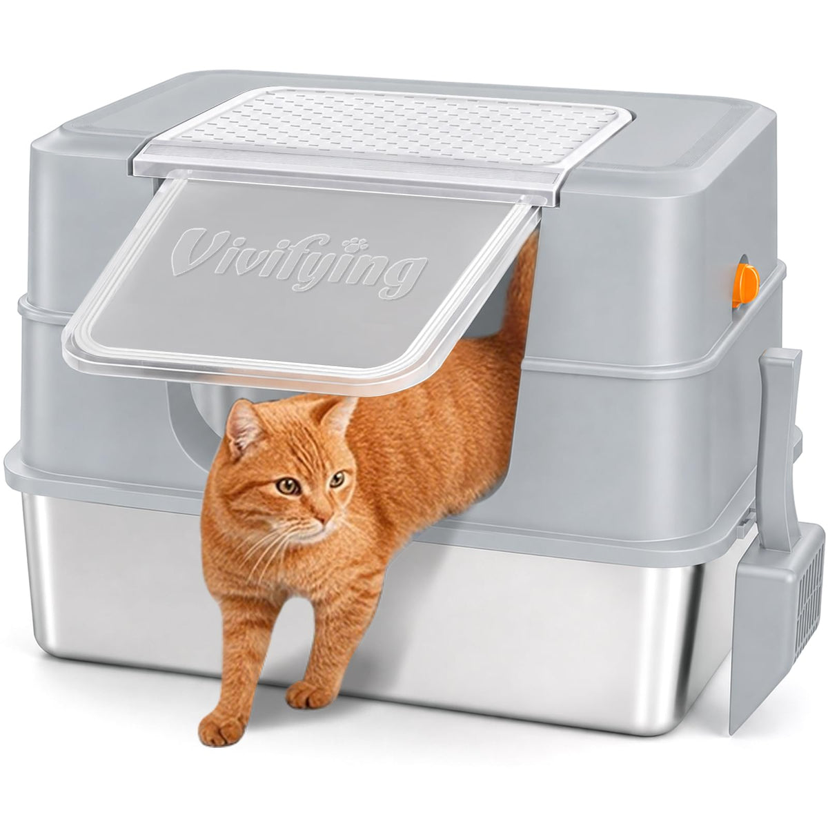 XL Enclosed Stainless Steel Cat Litter Box with Lid (Gray)
