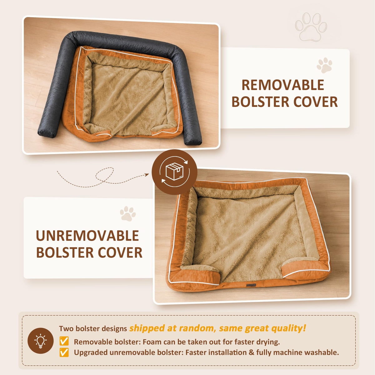 Waterproof Orthopedic Dog Beds for Extra Large Dog (45.0"L x 35.0"W x 8.5"Th / Orange)