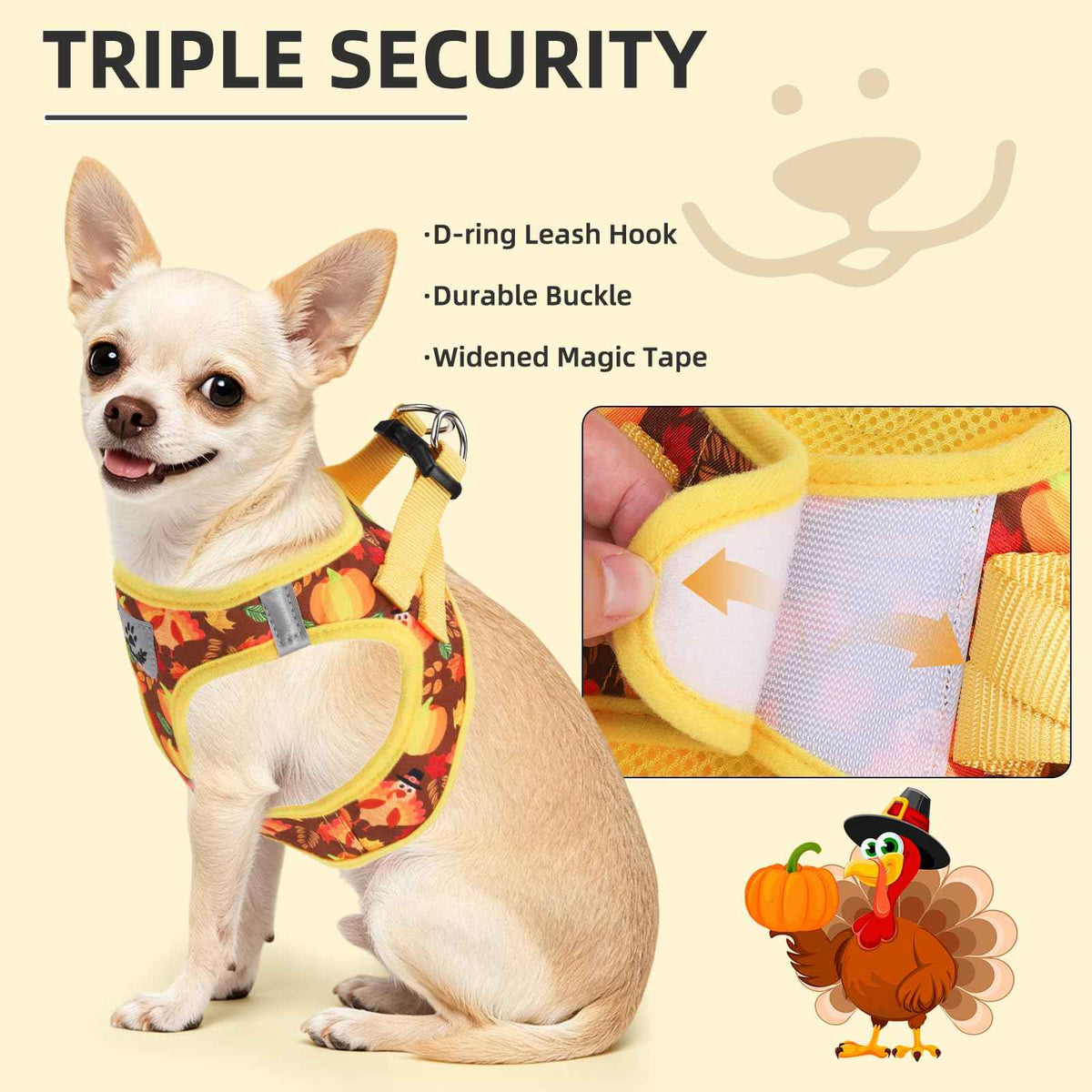 Dog Harness Collar and Leash Set No Pull for Small Medium Sized (Brown&Yellow (Fall) / XXS (CHEST 11.5"-13"))