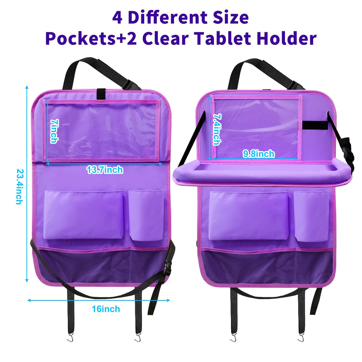 Car Seat Back Organizer Table Tray (2Pack / Purple)