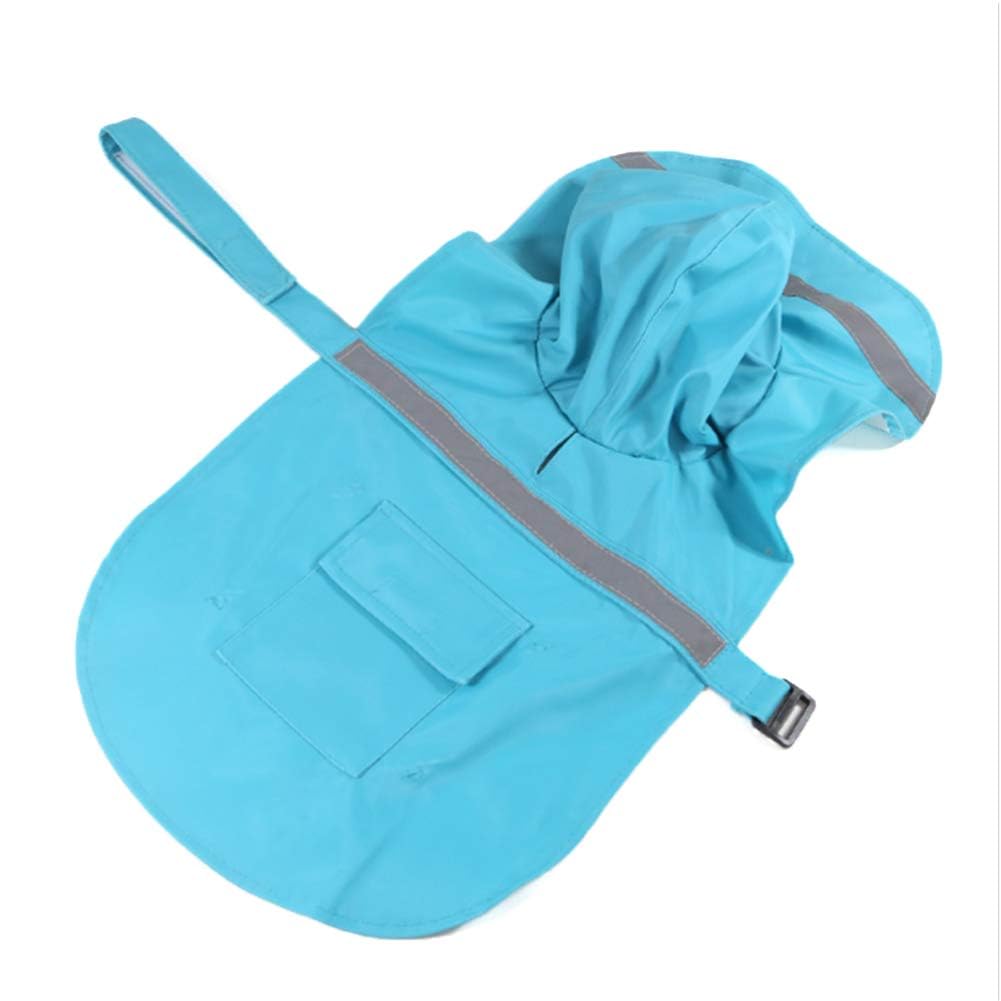Large Dog Raincoat Adjustable Pet Water Proof Clothes Lightweight Rain Jacket Poncho Hoodies with Strip Reflective (Lake Blue / X-Large (Pack of 1))