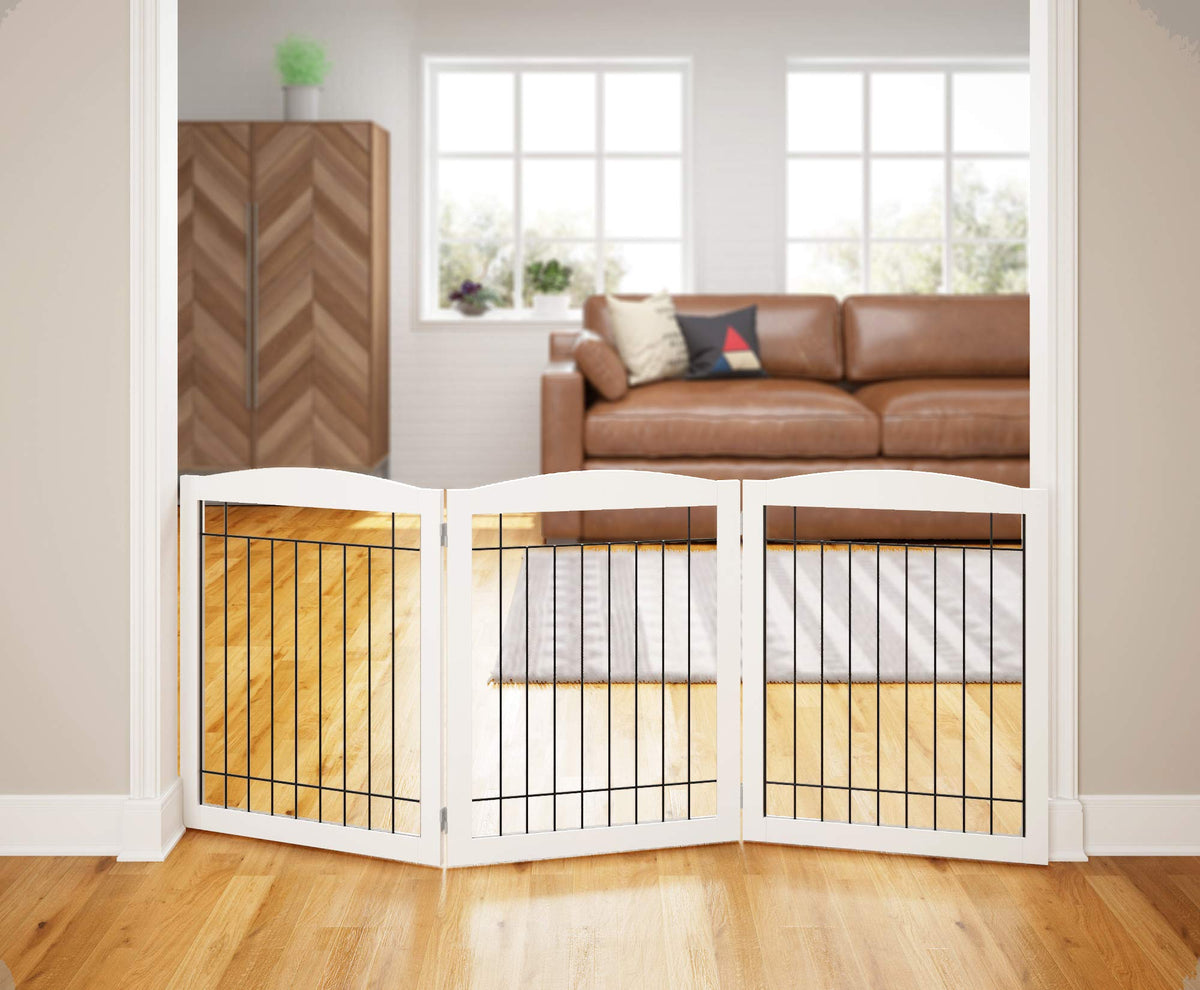 Extra Wide Dog gate for The House (White / 【3 Panels】72"W x 32"H)