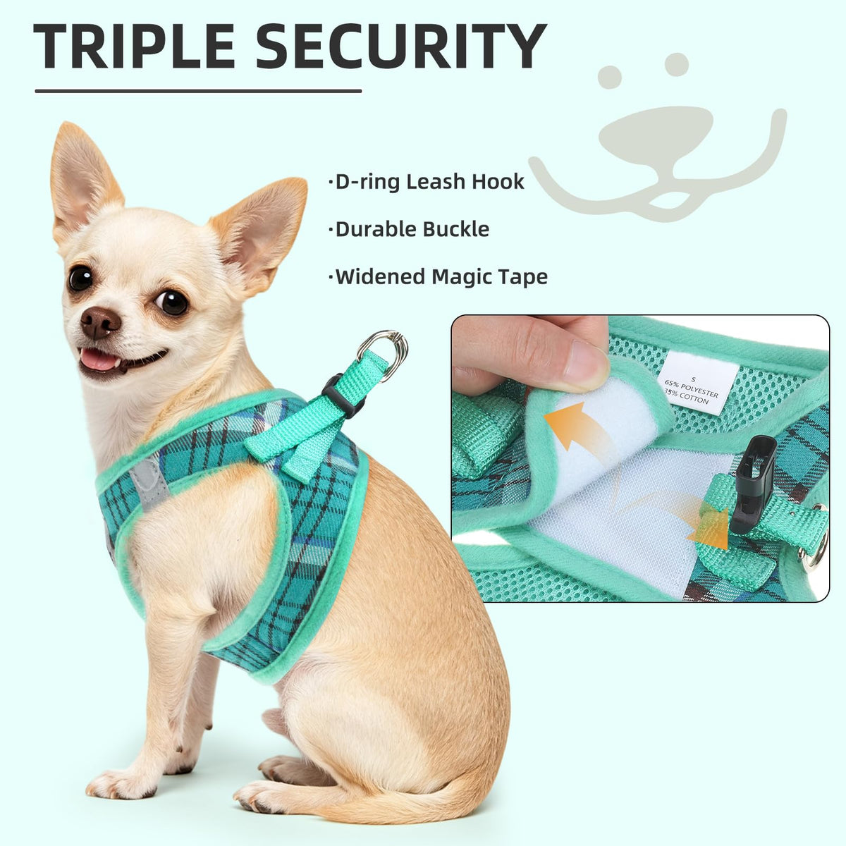 Dog Harness Collar and Leash Set No Pull for Small Medium Sized (Lake Green / S (CHEST 14.5"-16"))