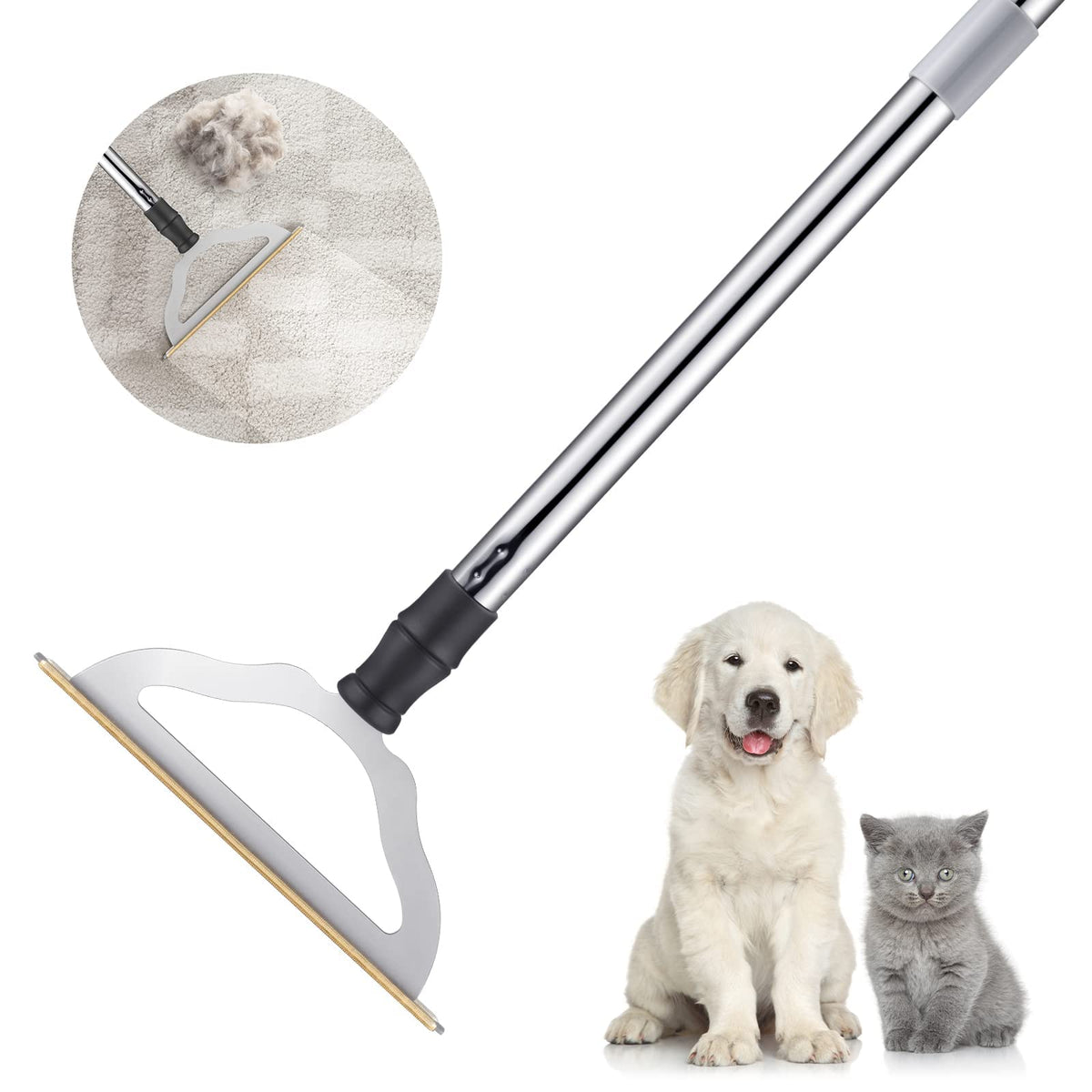 47“ Adjustable Long Handle Carpet Rake Pet Hair Remover
