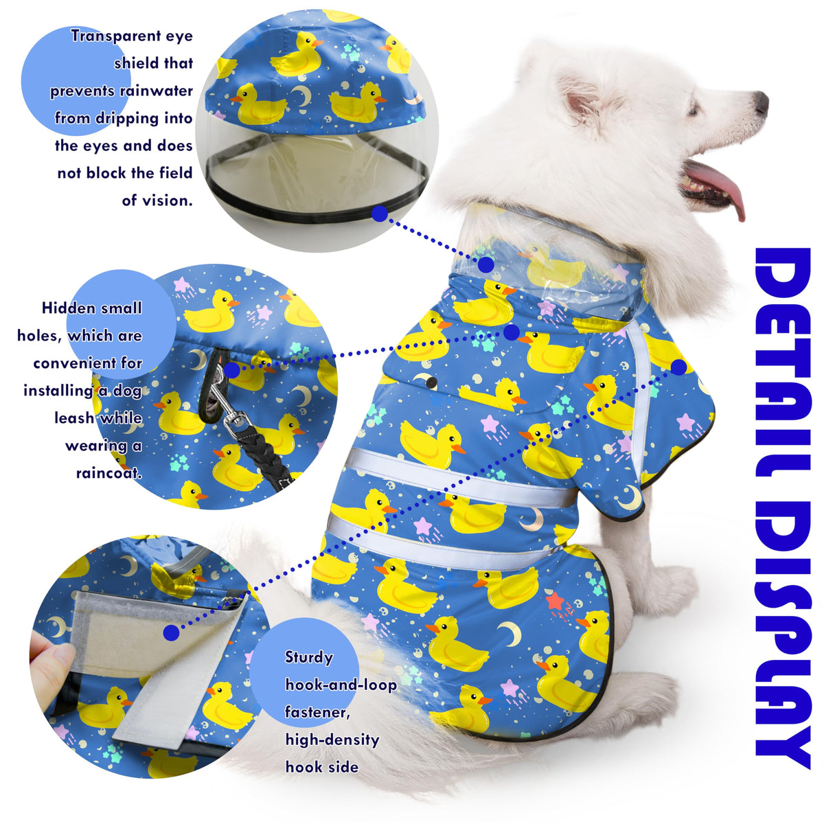 Dog Raincoat Adjustable Rain Jacket with Hooded Double Layer for Large Medium Small Dogs Puppies (Duck Blue / X-Large)