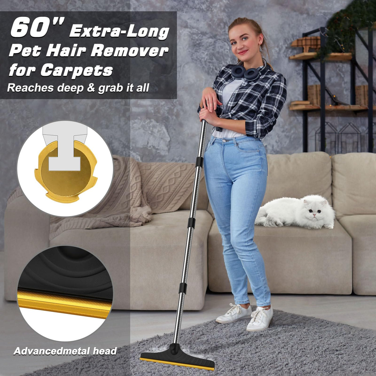 Carpet Rake for Pet Hair Removal (Black)