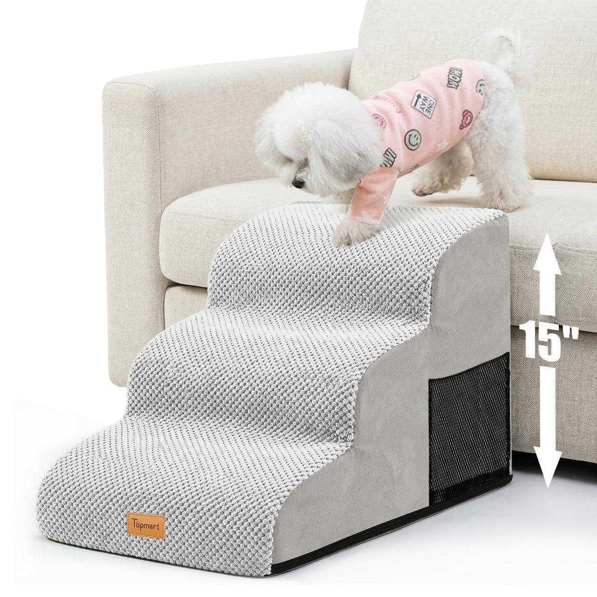 3 Tiers Foam Dog Ramps (Light Grey / 23.6*15.7*15.7)