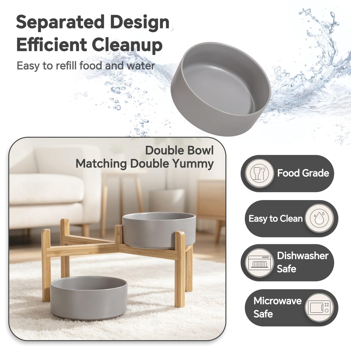 Elevated Ceramic Dog Bowl Set (Dark Gray / Large)