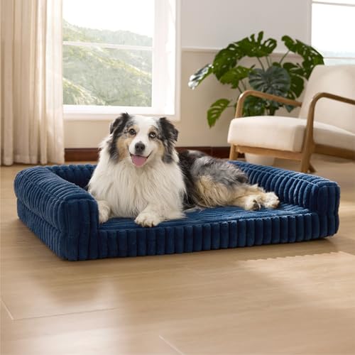ComfyFleece® Memory Foam Orthopedic XL Dog Bed with Sides 42" (Night Blue / 42.0"l X 30.0"w X 7"th)