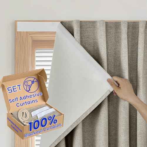 100% Blackout Curtains for Bedroom Stick On Curtain Window Shades Pull Down Blackout Window Cover No Drillng Self Adhesive Curtains No Rod Small Windows (45"W x 72"L (Pack of 1) / Light Brown)