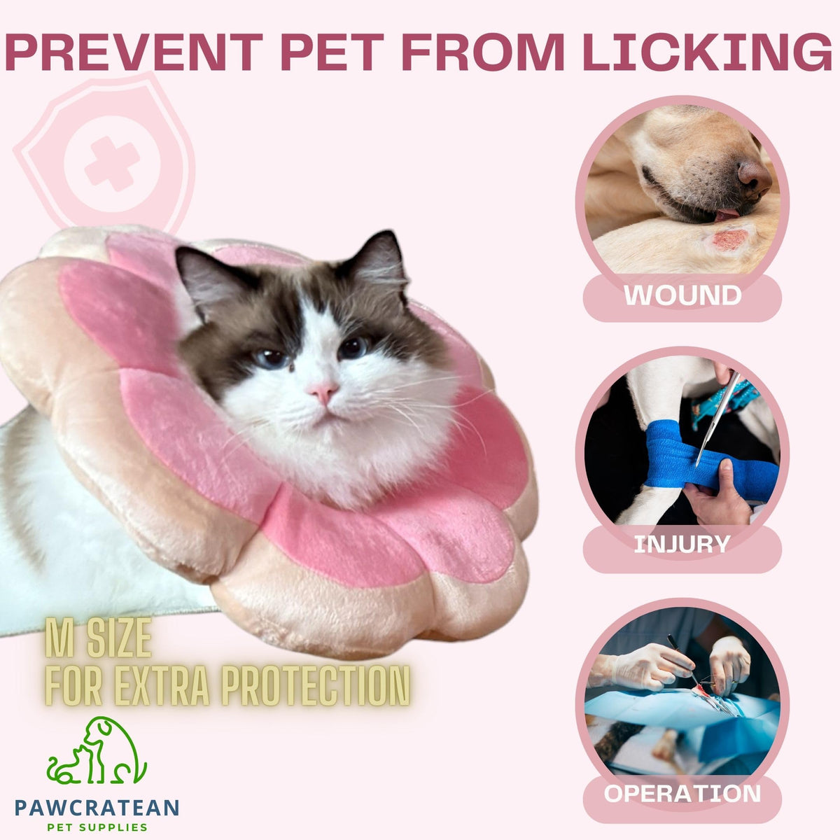Adjustable Comfy Flower Style Elizabeth Collar for Cats Puppies Soft Recovery Cone Pet Protective Neck Collar (Pink / Medium)