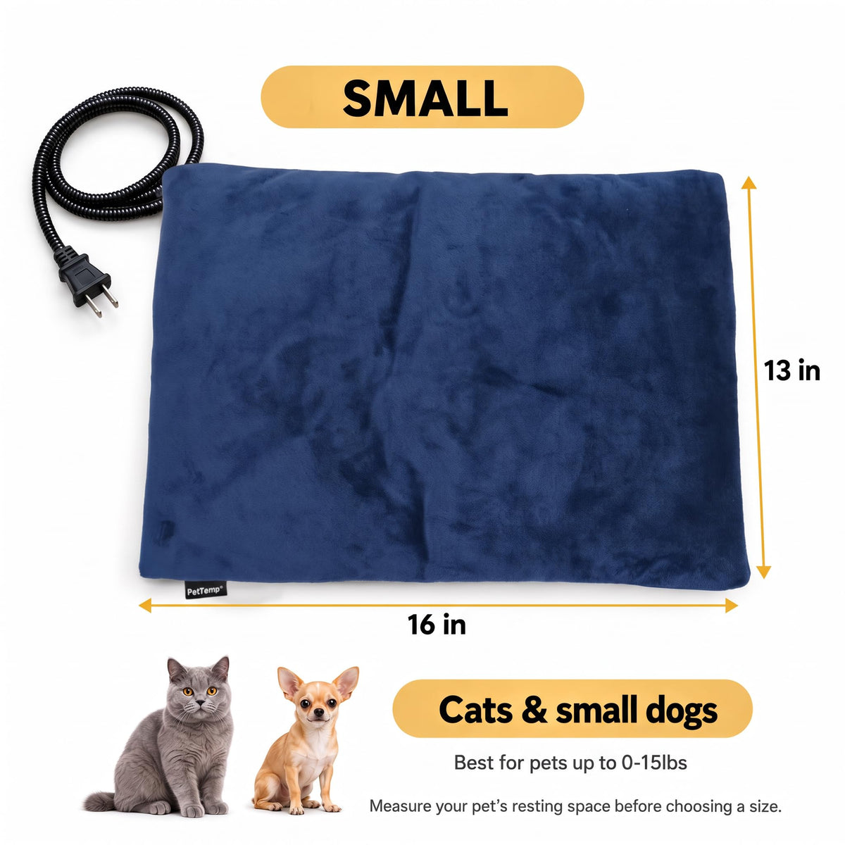Cat Heating Pad (Blue / Small: 16" x 13" x 1.6")