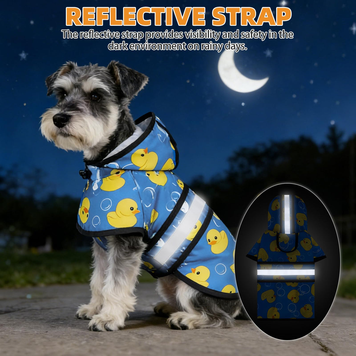 Dog Raincoat Hooded Slicker Poncho with Leash Hole (M:15-20lbs / Yellow Duck)