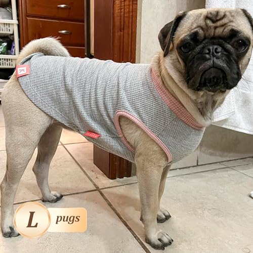 2Pack Waffle Dog Shirt for Small Dogs Solid Dog Sweater Tank Top (Large (12-18lbs) / 2Pack(Pink+Grey))