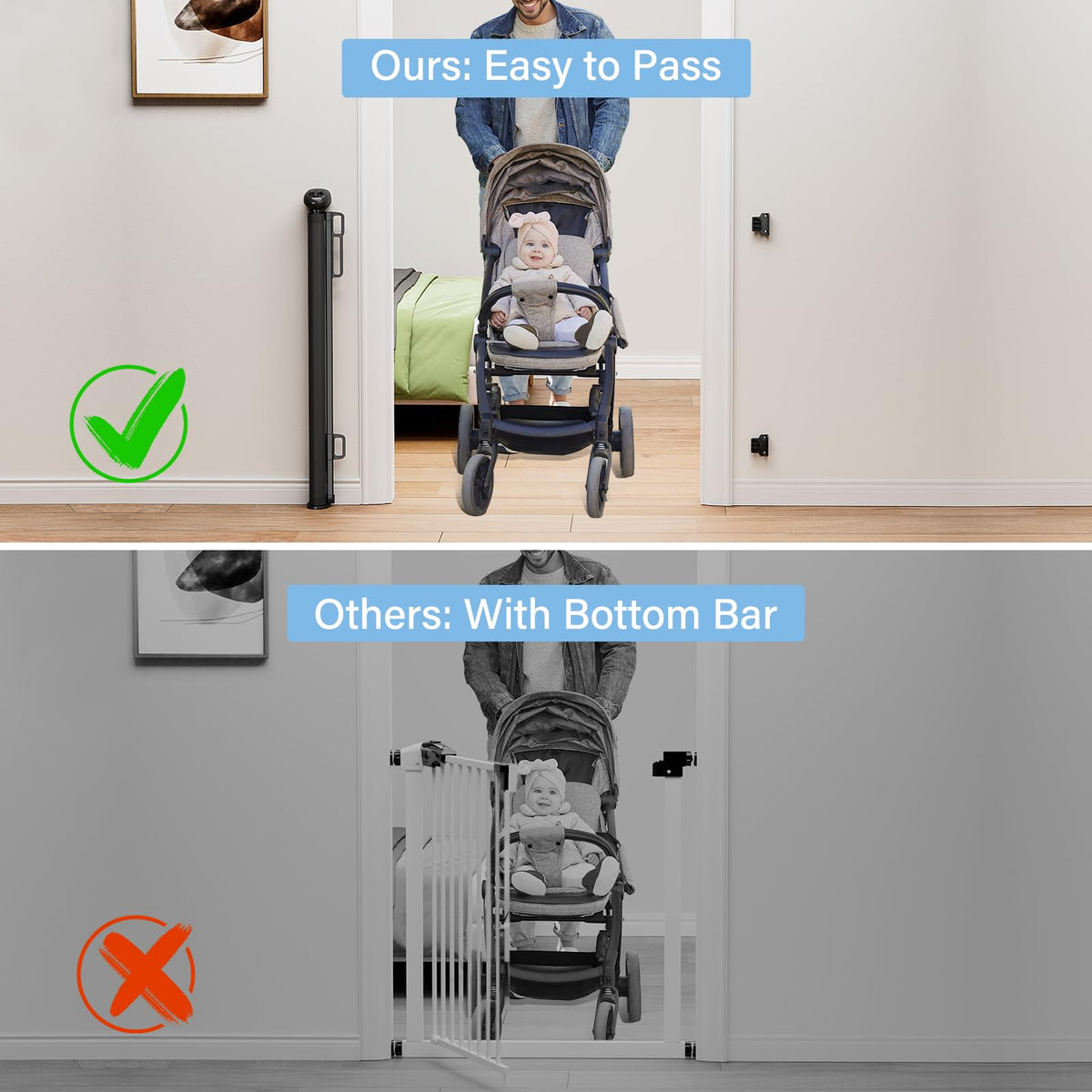 Retractable Baby & Dog Gate (A-black / 34" Tall x 72" Wide)