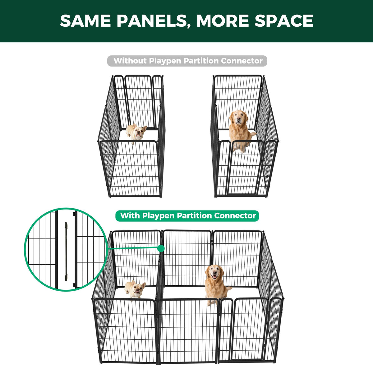 Homeplus Indoor Dog Playpen with Divider Connectors (Black / 40"H)