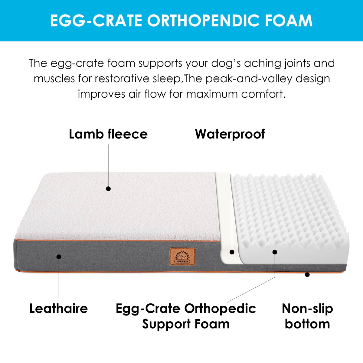 Extra Large Orthopedic Dog Bed (Light Grey / 41.0"L x 27.0"W x 3.0"Th)
