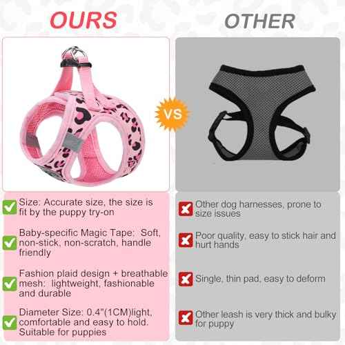 Small Dog Harness and Leash Set (XSmall(Chest Girth 13" - 14.5") / Leopard Pink)