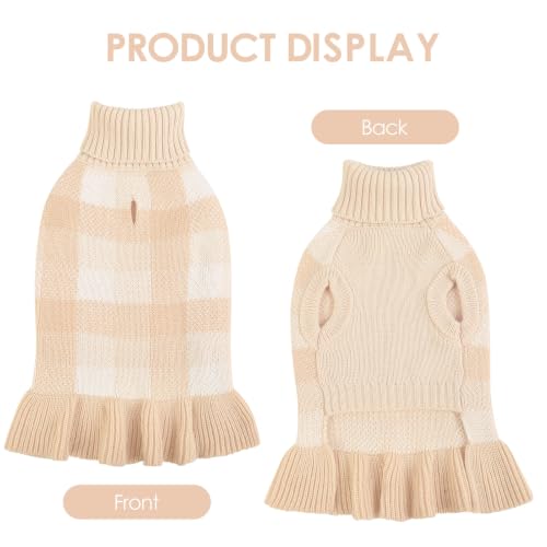 Dog Sweater Dress Plaid Knitwear for Small Dogs Girl Christmas Clothes (Beige / Small)