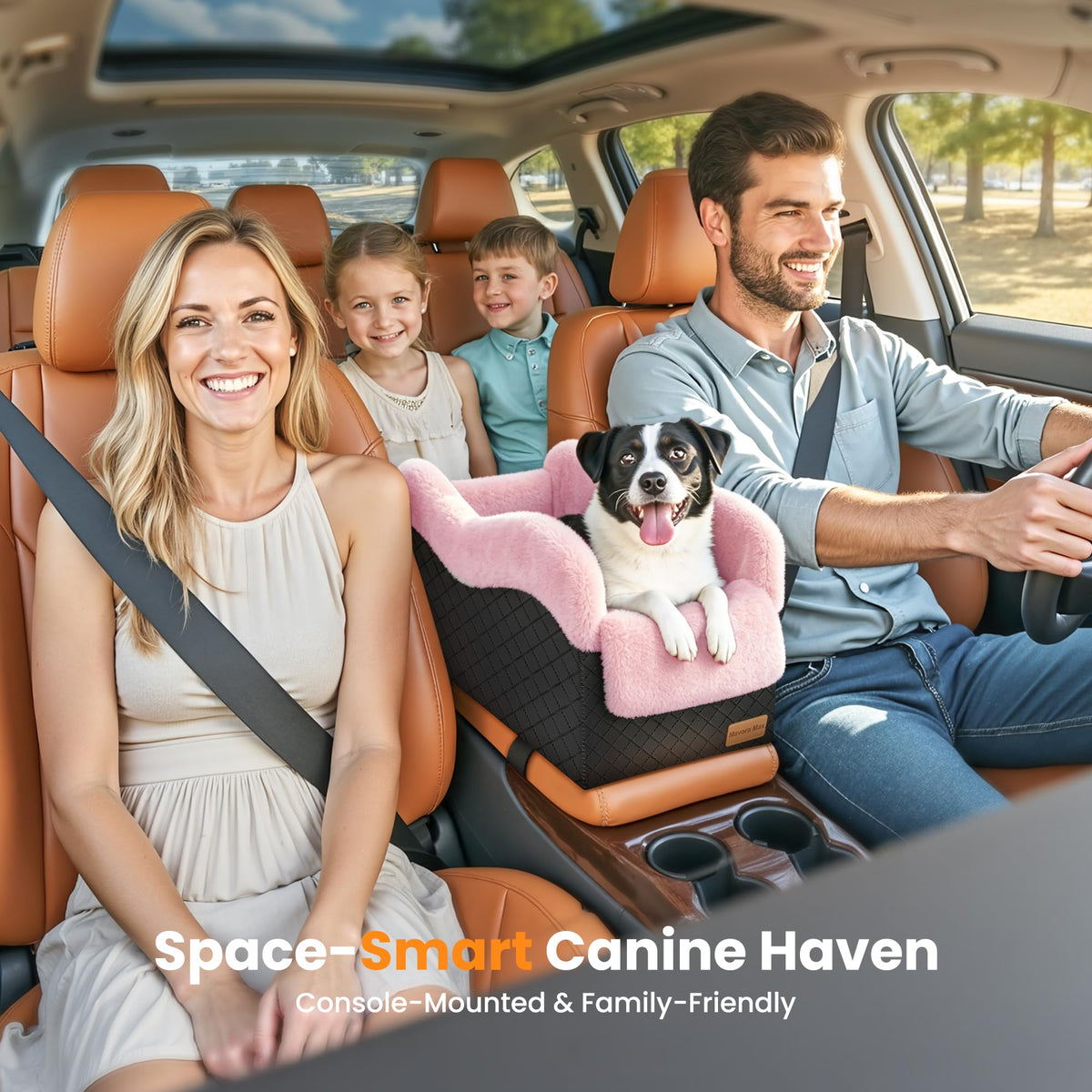 Center Console Dog Car Seat for Small Dogs Under 11lbs (Black/Pink / Small)