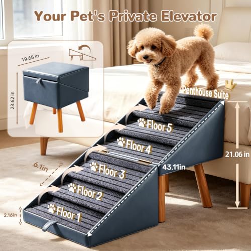 Pet Stairs for beds Foldable Dog Steps for high beds (Slate Blue / XXL(21.06”H))
