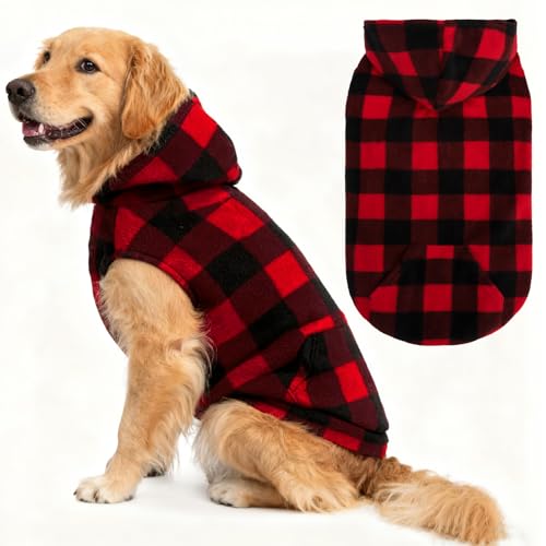 Fleece Dog Hoodie with Pouch (Large / Buffalo Check)