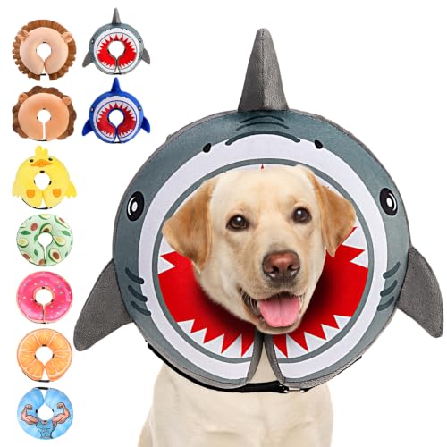 Inflatable Dog Cone Collar Alternative After Surgery (Grey Shark / L (Neck:16-18in))