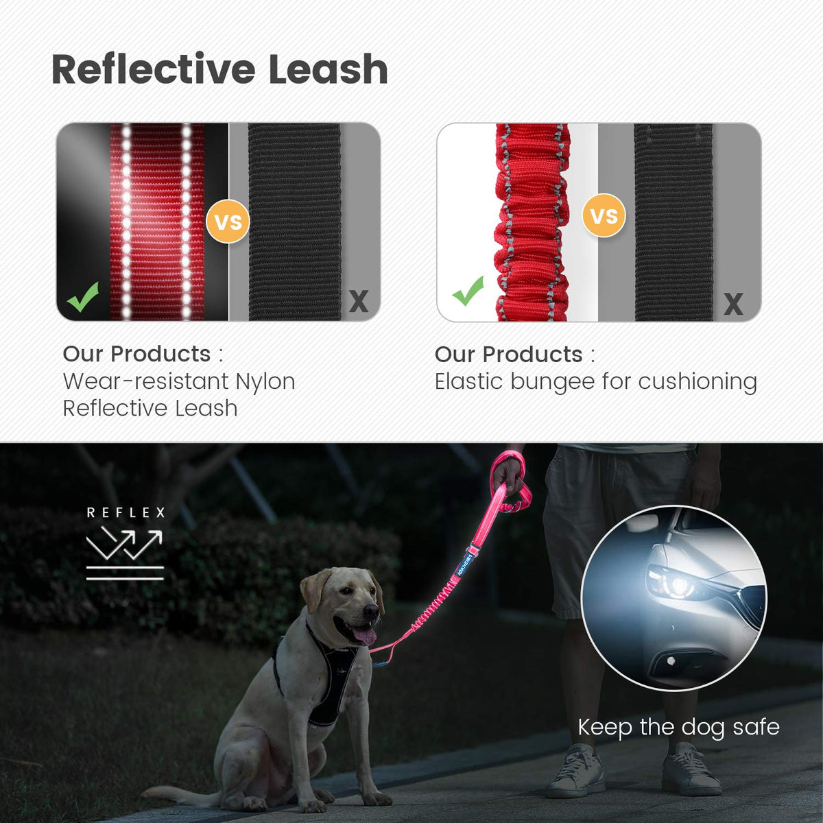Multifunctional Dog Leash for Medium & Large Dogs (Red)