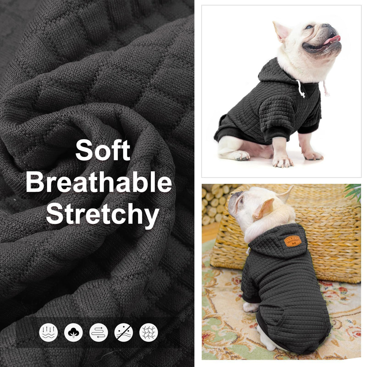 Dog Hoodies Sweater for Small Dogs (Black / S/M (Back: 14",Chest: 19", Neck: 12"))