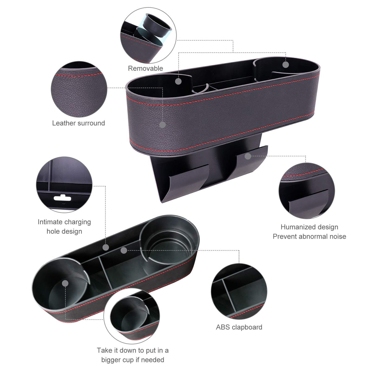 Car Console Side Seat Gap Organizer with Cup Holder (UGBD-Black)