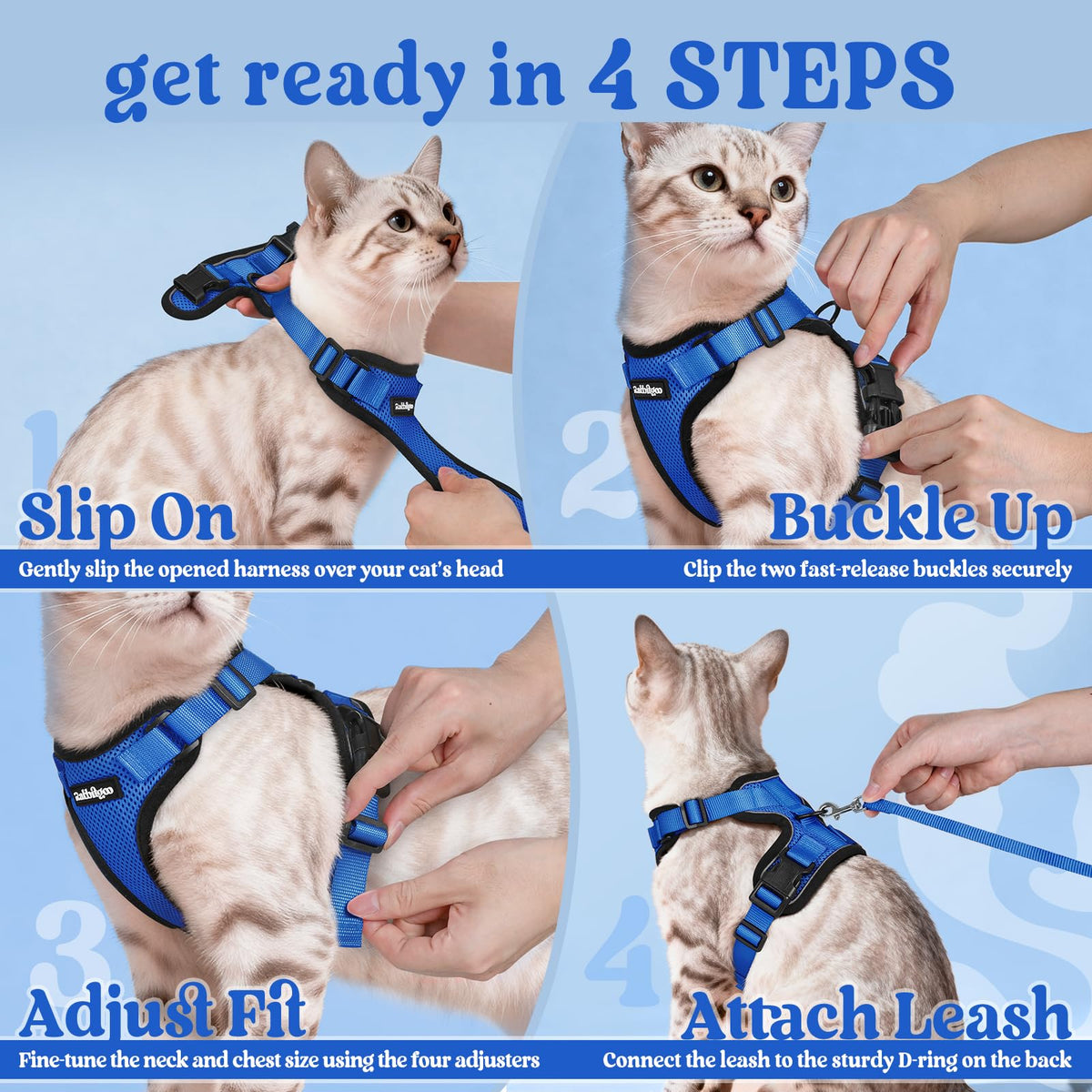 Cat Harness and Leash Set (Xs / Navy Blue)