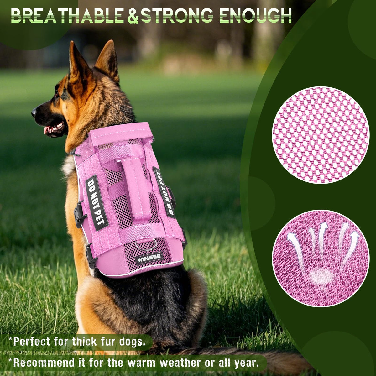 Tactical Molle Vest Mesh Dog Harness with 10 Removale Pet Patches (Large / Pink)
