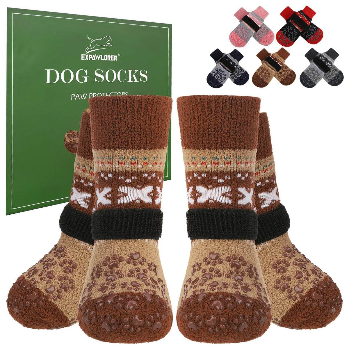 Anti Slip Dog Socks to Prevent Licking Paws for Hot Pavement (Khaki / Large)