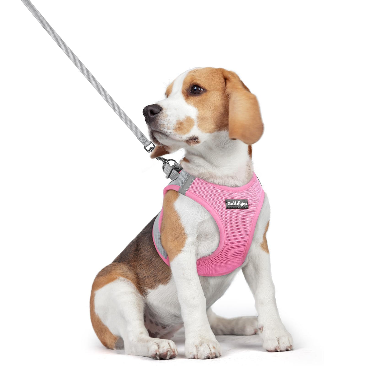 Dog Harness Medium Sized and Leash Set (Light Pink & Gray / L (chest: 18.2 - 20.5"))
