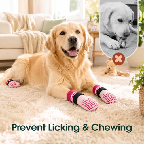 2 Pairs Anti Slip Dog Socks with Grips (Xl(paw width: 3.3") / pink)