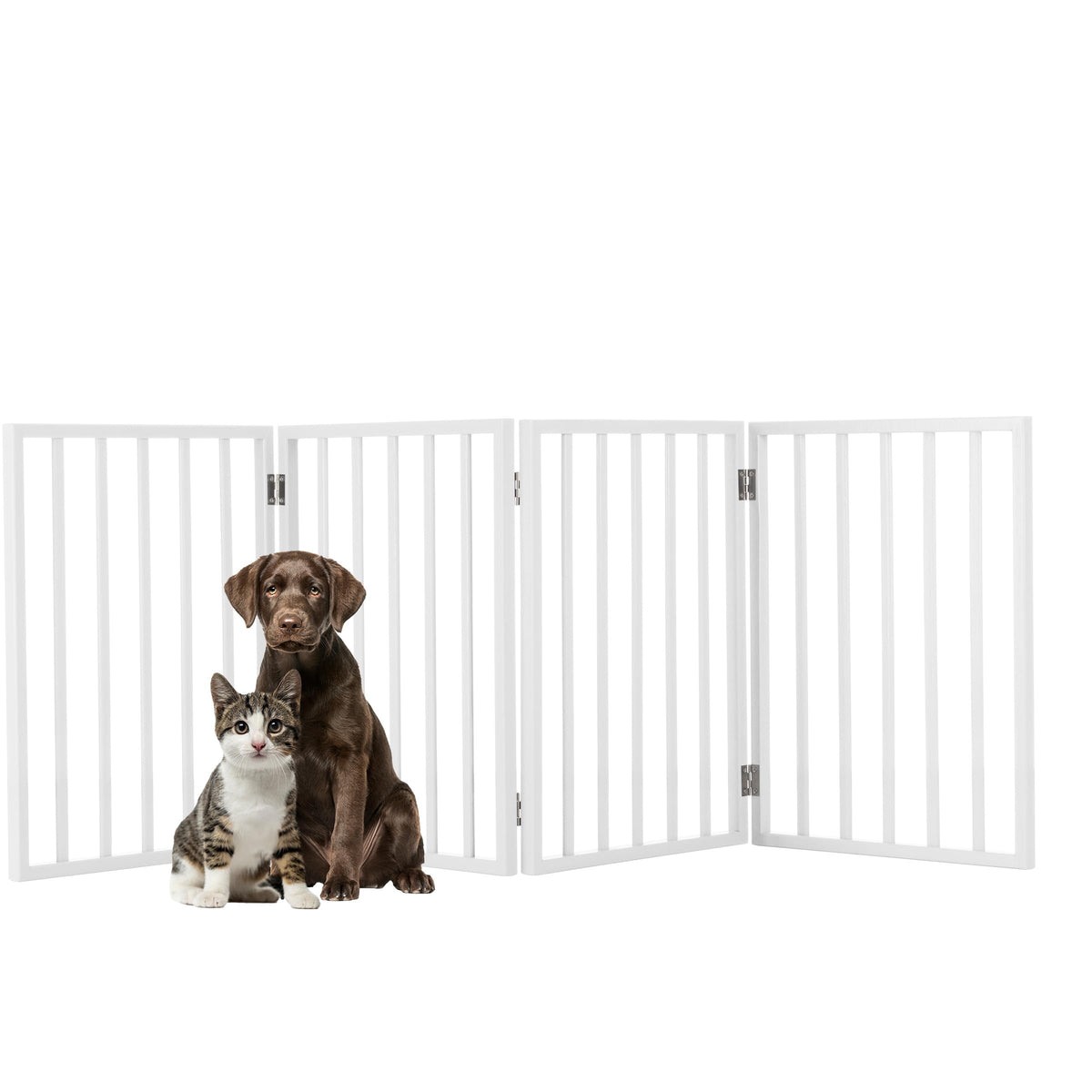 Pet Gate - 4-Panel Indoor Foldable Dog Fence for Stairs, Hallways or Doorways - 72x24-Inch Retractable Wood Freestanding Dog Gates by PETMAKER (White) (White / 4 Panel)