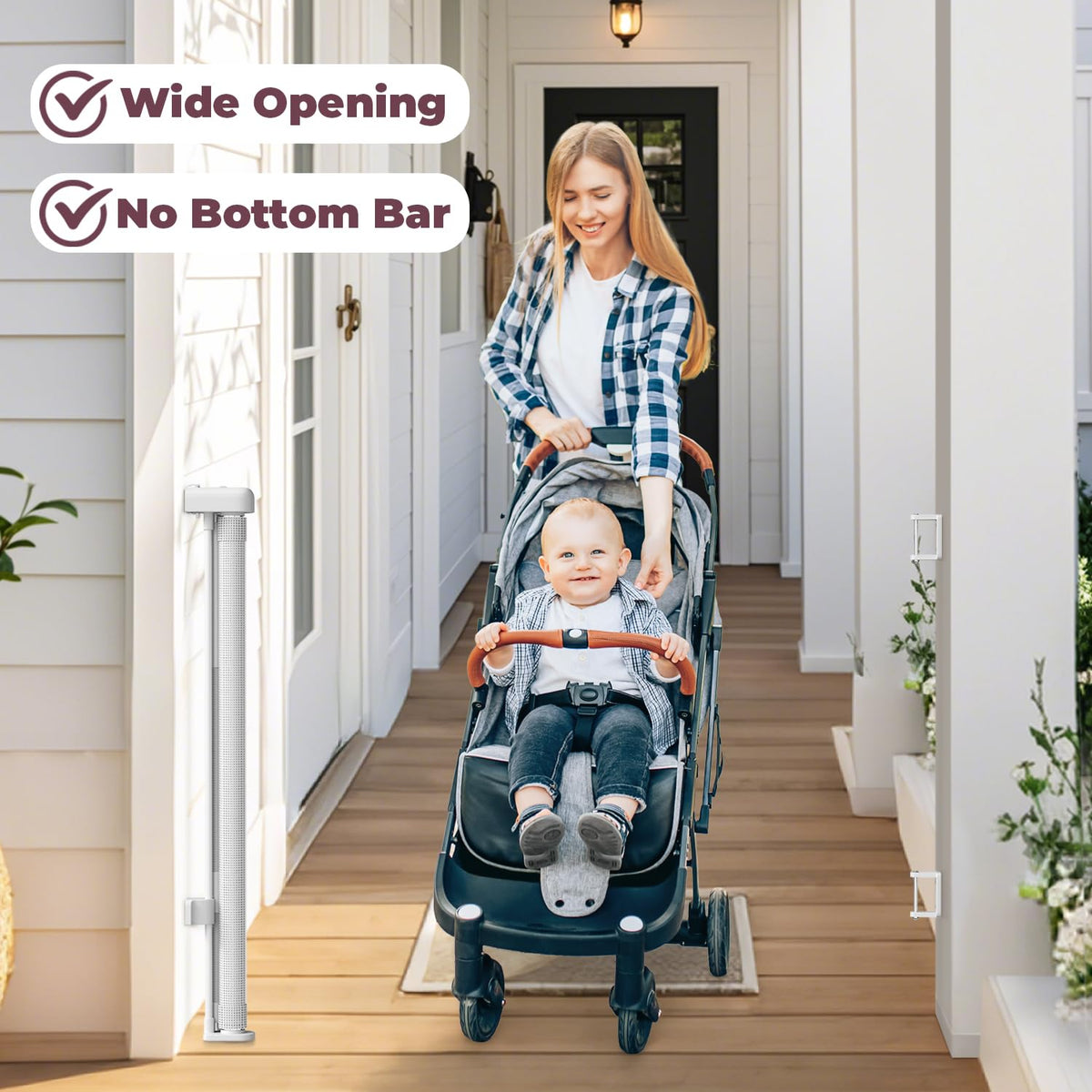 Retractable Baby Gate for Stairs & Doorways (White / 34" Tall x 55" Wide)